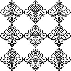 Fototapeta na wymiar seamless graphic pattern, floral black ornament tile on white background, texture, design