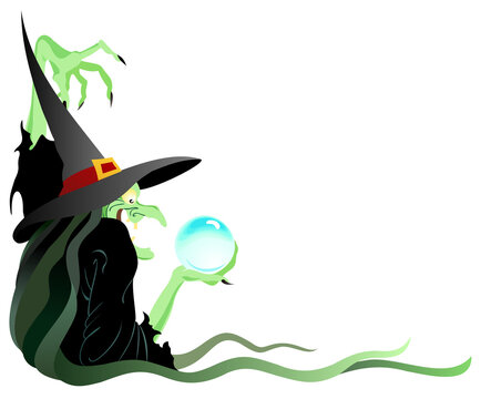 cartoon witch with a crystal ball