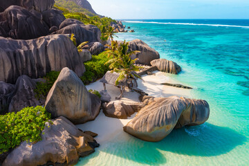 Paradijsstrand op het eiland La Digue op de Seychellen. Anse Source D& 39 Argent