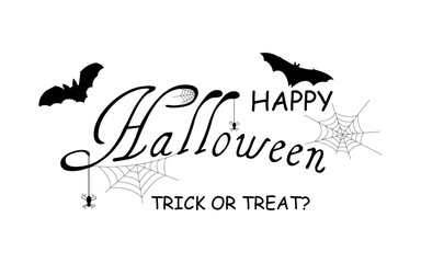 Happy Halloween. Vector illustration with bat, web and spider. Trick or treat. Banner design, postcard