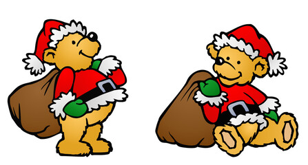 Obraz na płótnie Canvas Teddy bear dressed as santa. Santa bear with toybag