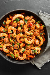Jambalaya with chicken, smoked sausages and vegetables