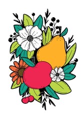 fruit and flowers bouquet bunch illustration