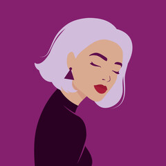 Portrait of the beautiful woman. The face of a girl. Female avatar. Flat vector illustration.