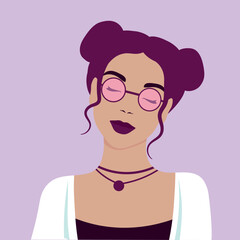 Portrait of the beautiful woman. The face of a girl. Female avatar. Flat vector illustration.