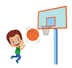 Cute Boy Playing Basketball. Throwing a Basketball
