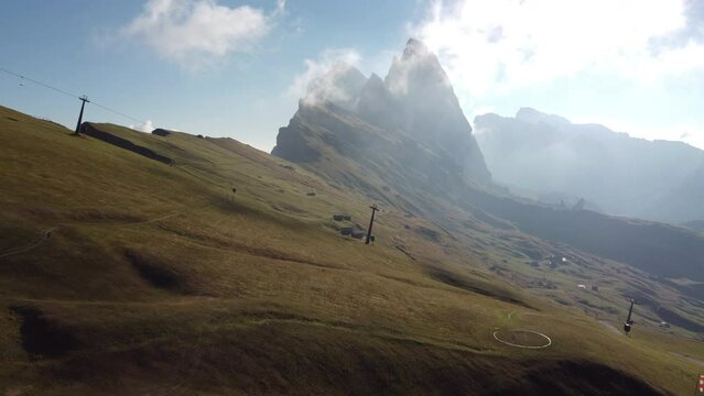 Odle Mountain Group from Seceda Aerial View, Italian Dolomites South Tyrol, Italy