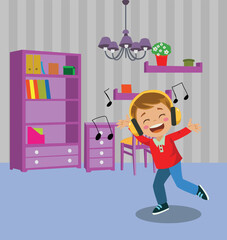 Happy Boy Listening To Music İn Nursery