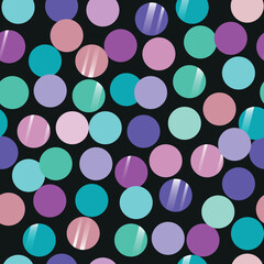 Confetti seamless pattern. Colorful circles on black background. Celebration design vector illustration.