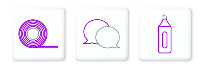 Set line Marker pen, Scotch and Speech bubble chat icon. Vector