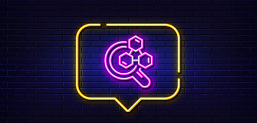 Neon light speech bubble. Chemistry lab line icon. Laboratory research sign. Analysis symbol. Neon light background. Chemistry lab glow line. Brick wall banner. Vector