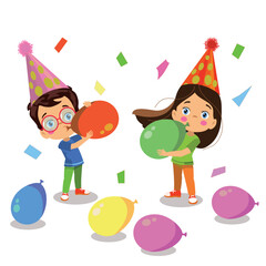 birthday preparations cute kids blowing balloons