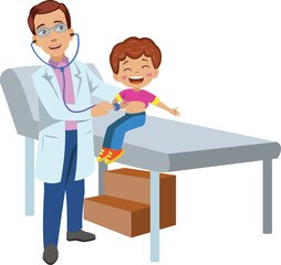 doctor examining sick boy in hospital