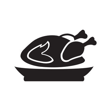 Baked chicken thanksgiving icon | Black Vector illustration |