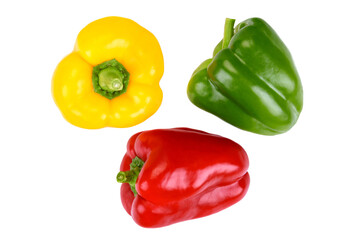 Top view of three perfect peppers isolated on a transparent background.