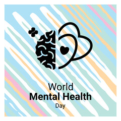 commemorating world mental health day, with the concept of brain hearth and line art