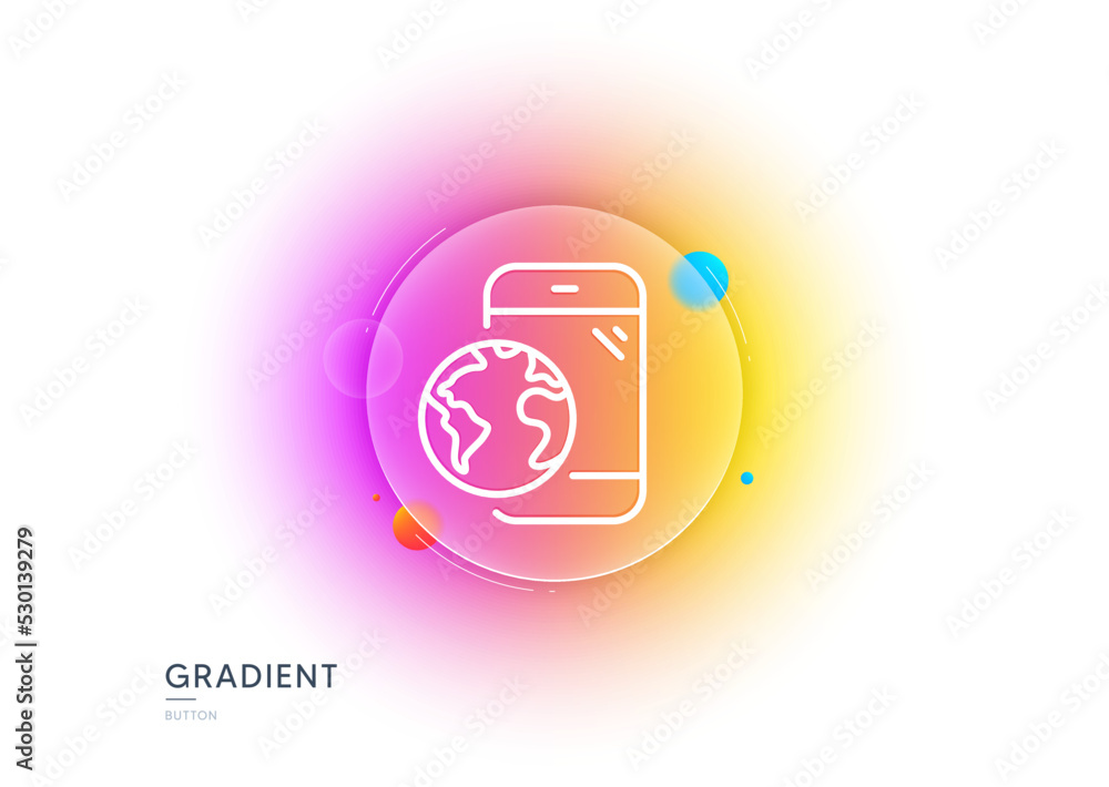 Poster mobile internet line icon. gradient blur button with glassmorphism. online business sign. phone devi