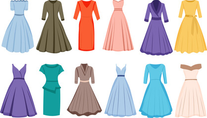 dresses set in flat style style vector