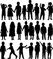  silhouette kids, friendship set isolated