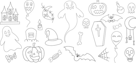 set for halloween sketch,outline isolated vector