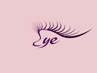 EYE word mark logo text. Luxury, decorative makeup lettering.Typography, calligraphy eyelashes, mascara concept. Beauty salon, cosmetics style creative initials isolated on light background.