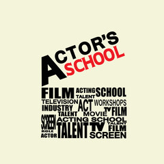Acting school, Film word mark logo panel.Decorative bold text lettering.Screen, theatre, television industry typography concept.Creative initials isolated on light background.