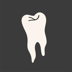 Obraz premium White molar isolated on black background. Vector flat illustration, cartoon.