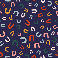 Hand drawn abstract multi colored arcs. Vector seamless pattern.