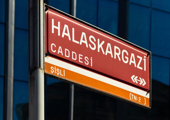 Close up view of a street sign in Sisli area of Istanbul.