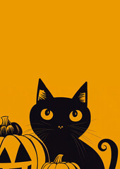 Retro Vintage Halloween Poster with Black Cat