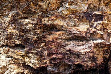 Close up view of volcanic rock by Aegean sea captured near Ayvalik town in Turkey.