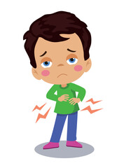 cute sweet boy with stomachache