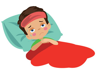 unhappy sad boy lying sick