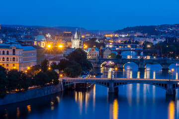 The Vltava River night view in Prague City