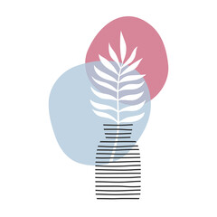 Abstract vase with plant, minimal isolated icon