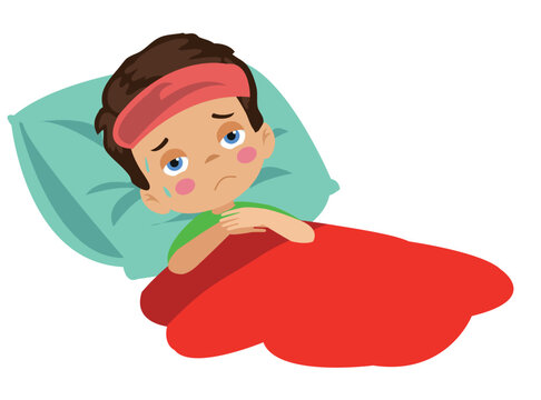 unhappy sad boy lying sick