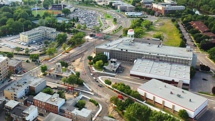Aerial of Quebec City, Canada at dusk