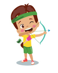 Sport Archery. Cute Boy Shooting Arrow