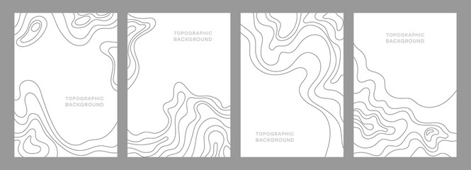 Topographic map banners. Vector set of geographic map lines and contours. Terrain path isolated on a white background. Geography scheme. Line weather or mountain relief for website, poster