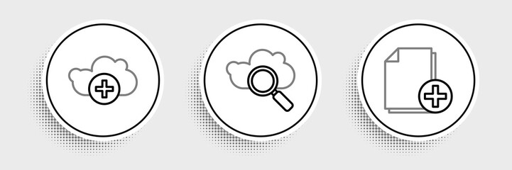 Set line Add new file, cloud and Search computing icon. Vector