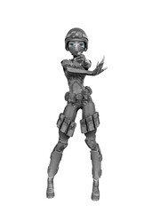 soldier girl cartoon girl in action with pistol finger full view