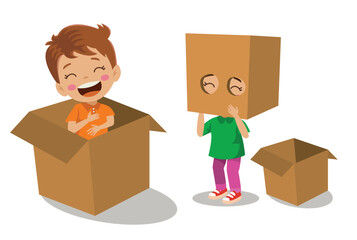 children playing toys from cardboard boxes
