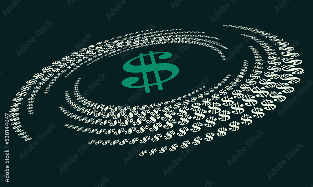 Wall mural Dollar green sign in circle form. Halftone effect with US currency sign. Perspective view.