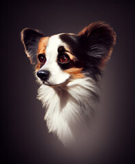 A digital painting portrait of a cute Papillon dog with studio lighting