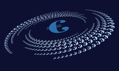 Euro blue sign in circle form. Halftone effect with EU currency sign. Perspective view.