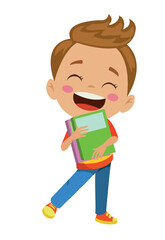 happy little boy with his books