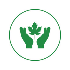 Hand holding in maple leaf icon | Circle version icon |