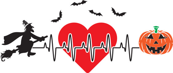 Halloween Heartbeat, Halloween Truck, Happy Halloween, Vector Illustration File