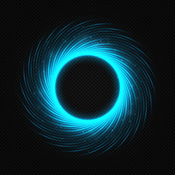  Blue Light Circle With Sparkles. The Blue Flash Flies In A Circle In A Luminous Ring. Abstract Glittering Swirl.