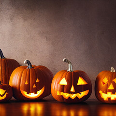 Halloween pumpkin decorations. Happy Halloween party background.